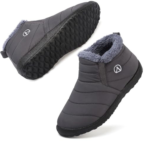 Rokiemen Stivali da Neve Ragazzi Ragazze Invernali Bambini Fodera Calda Foderato in Pelliccia Stivali Piatto Impermeabili Stivaletti All'aperto Antiscivolo 1-Grigio 35 EU