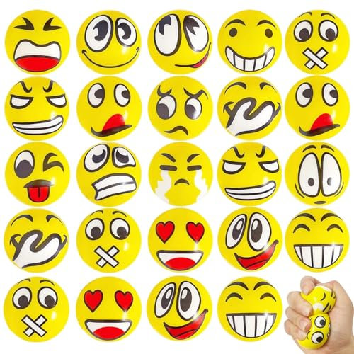 24Pcs Anti Stress Spielzeug Bälle, Lustige Gesichter Softball,Mini Lächeln Gesicht Bälle,Mini Schaum Stressbälle,Verschiedene Emoticons Stressball,Antistressball Bälle Wutball für Kinder Erwachsene