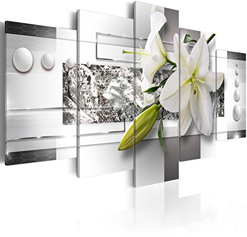 murando - Peinture acrylique Abstrait 150x75 cm - Effet texturé ou coup de pinceau - Décoration avec finition faite à la main - Finition artisanale - Fleur Verte Blanche a-C-0077-b-m