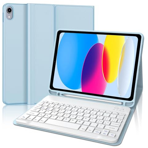 IVEOPPE Cover iPad A16 11 Generazione con Tastiera/10 Generation (11/10.9 pollici, 2025/2022), Italiano QWERTY Layout, Tastiera Bluetooth Staccabile Compatibile con iPad 11/10, Blu cielo