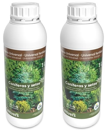 CULTIVERS Fertilizante Líquido para Coníferas y Setos Ecológico de 2X1L. Abono 100% Orgánico y Natural. Evita Enfermedades, Arbustos vigorosos, Follaje mas verde