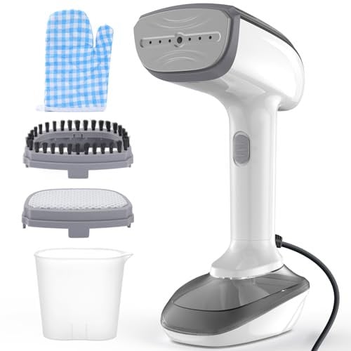 Powerful Handheld Fabric Steamer - 1800W with Fast Ceramic Heat-Up Plate, 2-in-1 Ironing & Wrinkle Remover, Steam Nozzle, Lint Brush - White, 220V