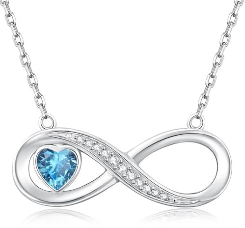 LOUISA SECRET Kette Damen mit Infinity Herz Halskette Geburtsstein Anhänger, 925 Silber Halskette für Frauen, Geburtstag Valentinstag Weihnachten Muttertag Schmuck Geschenke für Frauen Freundin Sie