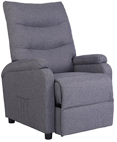 Mingone Fernsehsessel TV Sessel Relaxsessel mit liegefunktion Aufstehhilfe ohne Strom Modern Schmal Liegesessel Ruhesessel Leinen Grau für Wohnzimmer Schlafzimmer bis 150kg, 70x94x104cm
