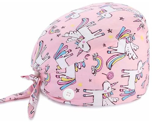 LAKJUOZ Nurse Caps Surgical Hood Fabric, Surgical Caps, Rosa Einhornmuster Fabric Nurse, Accessories for Doctors, Nurse Cap, Adjustable Work Cap, Cotton Dust Cap, Cute Unisex Dust Cap