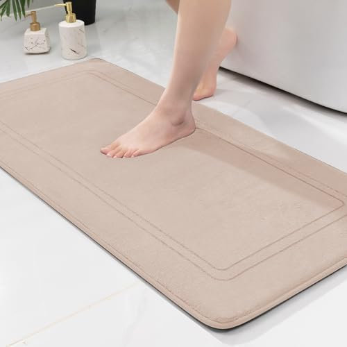 chakme Badematte rutschfest,Badezimmerteppich Weich Badteppich Saugfähige Badvorleger Duschvorleger Fussmatte für Badezimmer Beige 60x120cm