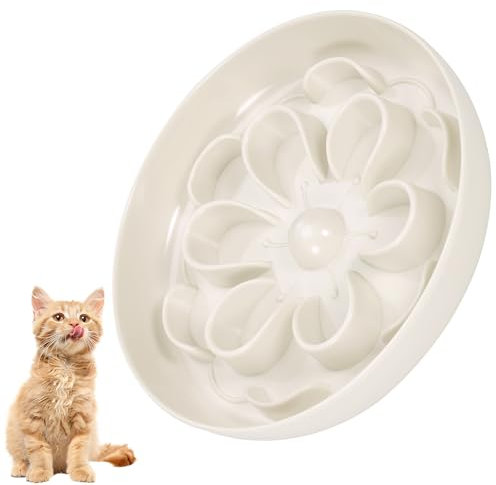 Hejo Gamelle Anti Glouton Chat, Fleurs Anti - Vomissements Gamelle Chat, Gamelle Anti Glouton Chiot avec Base Antidérapante, Gamelle pour Chien, Bol Chat pour Chatons Petits Animaux(Blanc)