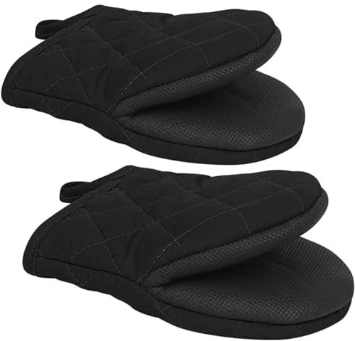 Short Oven Mitts, 1 Pair Mini Oven Mitts, Microwave Mitts, Heat Resistant Non-Slip Neoprene Cotton Golves, Kitchen Mini Oven Mitts for 500 Degrees
