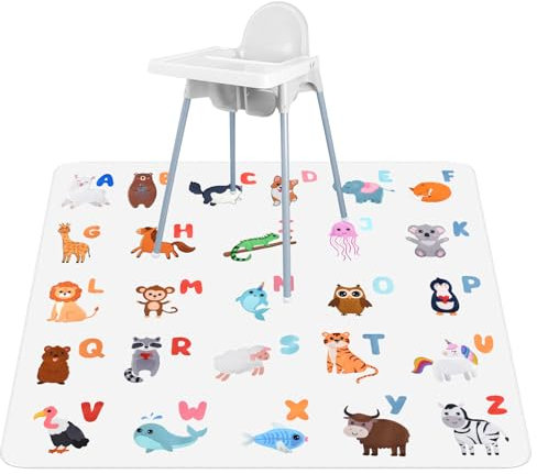 Vicloon Hochstuhl Bodenmatte,Spritzmatte für unter Hochstuhl 135 x 135 cm, Waschbar, Faltbar,Wasserdicht Hochstuhls Spritzschutzmatte für Kinder, Baby, Kleinkind Fütterung-Tier