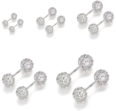 Hinvan 5 Paires Boucles d'oreilles en Argent Sterling 925 Boucles d'oreilles Boule Disco Double Clous d'oreilles Argent 925 Boucles d'oreilles Argent Boucles d'oreilles Clous pour Femme Fille