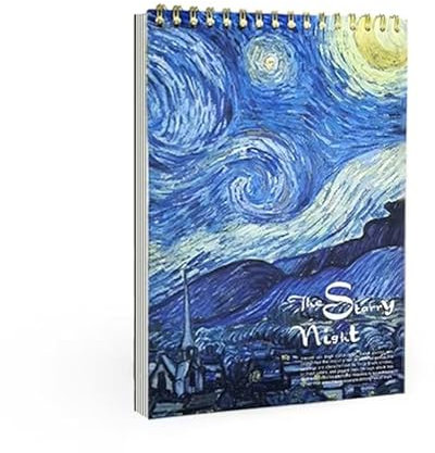 patmatfr Van Gogh Skizzenbuch Sternennacht, A4, 21,6 x 29,6 cm, 60 Blatt dickes, säurefreies Papier, Spiralbindung, Kunstblock zum Zeichnen, Malen und Schreiben, ideal für Erwachsene, Anfänger und