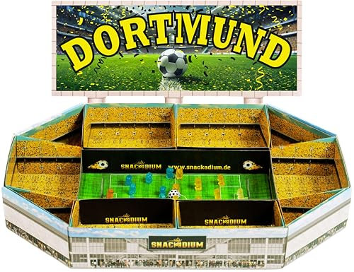 Fußball Snackstadion -Teamfarbe und Verein wählbar - Fussball Stadion zum befüllen passend für deinen Spieltag/Party und Event. Lebensmittelecht und wiederverwendbar (Dortmund)