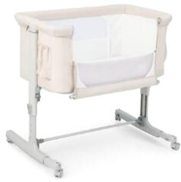 LIFEZEAL 3 in 1, culla regolabile in altezza a 5 livelli, con materasso, lettino da viaggio mobile su ruote con navicella, per bambini dalla nascita fino a 9 kg (beige)