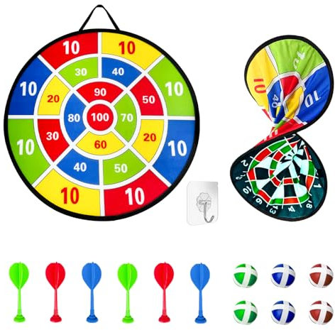 Doppelseitiges Dartscheibe mit Bällen,Dartscheibe Kinder, Dartscheibe Spielzeug Faltbares,Partyspiele Draußen Dart Scheibe Wurfspiel Geschenk (Schwarz Weiß, 66cm)