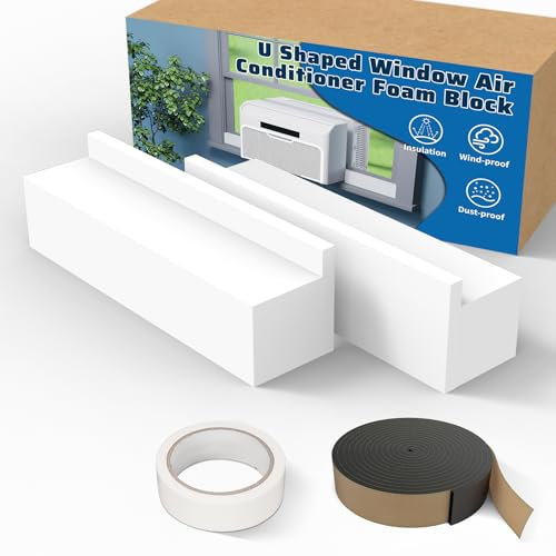 Pearwow Window AC Foam Block,Air Conditioner Foam Block Compatible with Midea U Shaped Window AC Units,Window Air Conditioner Side Foam Block Panels,Prevent Cold and Hot Air Leakage,2 Pack