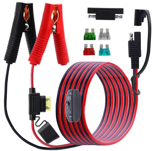 LANMINGLEL SAE zu Batterie Alligator Klemme mit Schalter, 14AWG 12V 24V Batterie Krokodil Klemme zu SAE Verbindungskabel mit SAE Polaritätsumkehr Adapter für Motorräder, Autos, Solarladung(2M) A