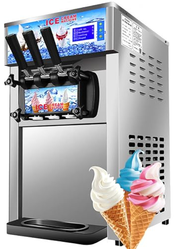 Commercial Soft Serve Ice Cream Machine, 18L/H Yield 3 Flavors Soft Serve Ice Cream Maker, 1200W with LCD Panel, Low Mix Alert, Auto Cleaning for Bars Coffee Shop