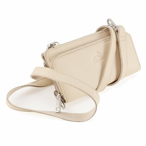 Fa.Volmer ® Damen Geldbörse aus Echtleder – mit Handyfach & RFID-Schutz – abnehmbarer Schulterriemen – Modell Verona (beige)