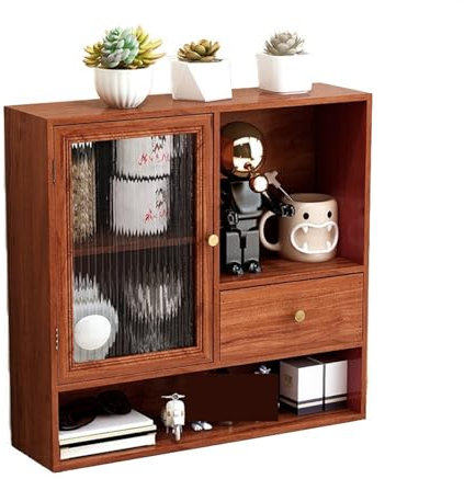 Schwebende Regale - Wandregal, Wandaufbewahrungsbox, Massivholzschrank mit Schubladen, Glasschrank for Teeservice Vitrinen für Bauernhausdekor