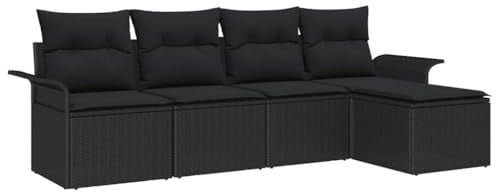vidaXL Gartensofa-Set mit Kissen 5 pcs Schwarz Poly-Rattan, Garten und Terrasse, modulares Sofa, leichtes Set für den Außenbereich, UV-beständige Möbel, Poly Rattan Lounge