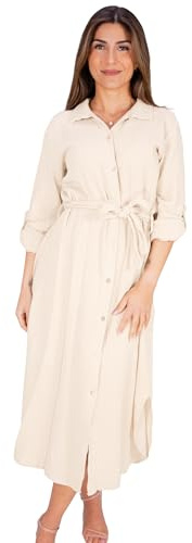 Seasons of April Musselin Kleid mit Knopfverschluss und Bindegürtel aus 100% Baumwolle, Leicht & Locker, One Size - Victoria (Creme)
