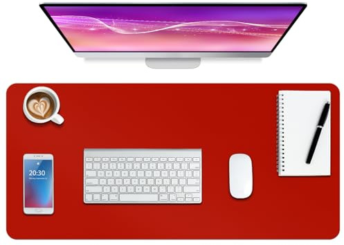 Boutilon Leather Desk Pad Protector,Non-Slip Mouse Pad,Laptop Desk Pad,Office Mouse Mat,Waterproof Leather Desk Blotter,Desk Writing Pad for Office and Home (XXL-Red,47.2x 17)