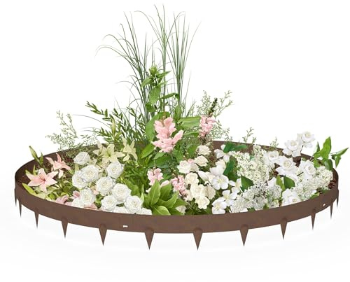 FIVMEN Cortenstahl Rasenkante 5,25 m Beeteinfassung Metall Beetumrandung 12,5 cm hoch Beetbegrenzung Beetabgrenzung Rasenbegrenzung mit Rost Inklusive Handschuhe