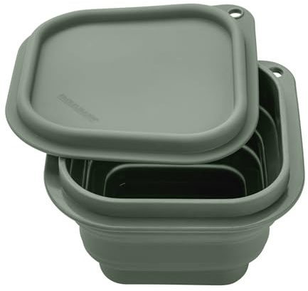Fackelmann Snacking-Box faltbar rund – Platzsparender, hitzebeständiger Lebensmittelbehälter für unterwegs, 12.5 x 12.5 x 8 cm, rauchgrün