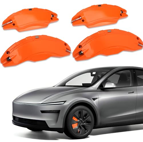 Brake Caliper Cover for Tesla Model Y Juniper 2025-2026, 19 20 Front and Rear Brake Wheel Hub Brake Caliper Cover 4pcs Model Y Juniper Accessories (Orange)