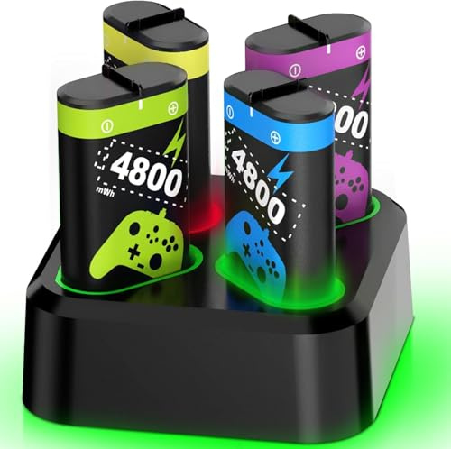 4 x 4800mWh Rechargeable Battery Pack for Xbox One/Xbox Xbox Series X|S Controller, Battery Pack with with Charger/RGB/25H Playtime, Compatible with Xbox Series X|S/Xbox One/S/X/Elite Controller