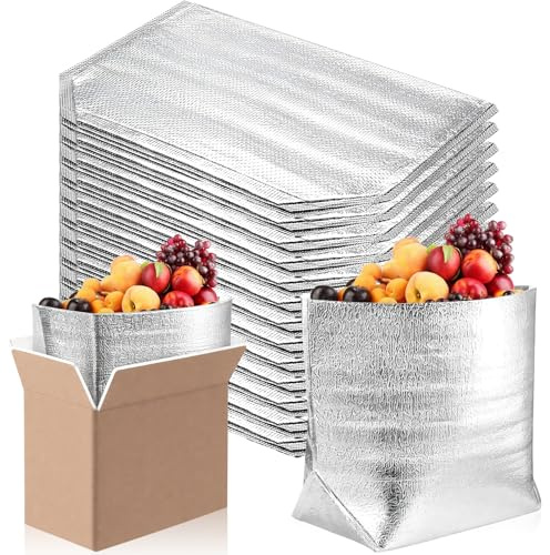 13 Pack Large Insulated Shipping Bags, 34 x 24 x 33 cm Thermal Box Liners | Reusable Aluminium Foil Insulated Bags for Hot and Frozen Food, Grocery Shopping, Food Delivery, Picnic, Catering and Camping