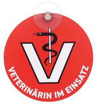 Veterinärin im Einsatz Schild fürs Auto – gut sichtbares Einsatzschild in Signalfarbe – stabiler Saugnapf für Windschutzscheibe – UV- und witterungsbeständiges Aluminium-Verbundmaterial – Ø 13 cm