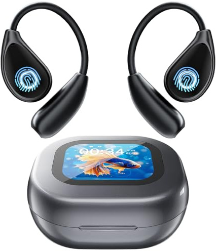 HUAJUN AI Auriculares Traductor en Tiempo Real, 8 Modos Traducción con 164 Idiomas, Bluetooth 5.4 & Pantalla LED, 4 en 1 Open Ear AI Auriculares Traductores para Viajes Negocios, Aprendizaje