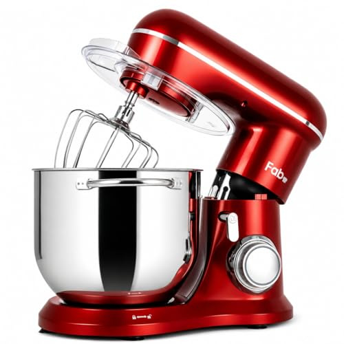 Fab-Serie 8L Küchenmaschine von Kitchen in the box, leistungsstarke Rührmaschine bis zu 2000W, ideal für große Mengen, 10 Geschwindigkeiten, mit Schneebesen, Knethaken & Rührhaken, Rot