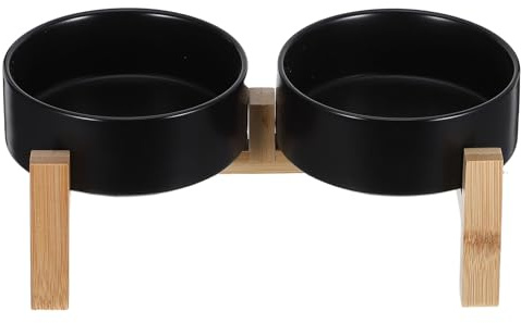 FUTUREORYY Support Surélevé pour Gamelles de Chiens et Chats Petits avec 2 Bols Céramique Amovibles 400 ML, Cadre en Bois Double, Antidérapant, Taille Petite 13 Cm, Alimentation Pratique