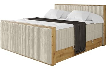 ALTDECOR Boxspringbett mit Matratze und Lattenrost, Topper, Fußteil,Polsterbett mit Bettkasten, Bett mit Stauraum H3- und H4- Matratze, Doppelbett, Springboxbett - LOLLI9-Z King Creme 200x200