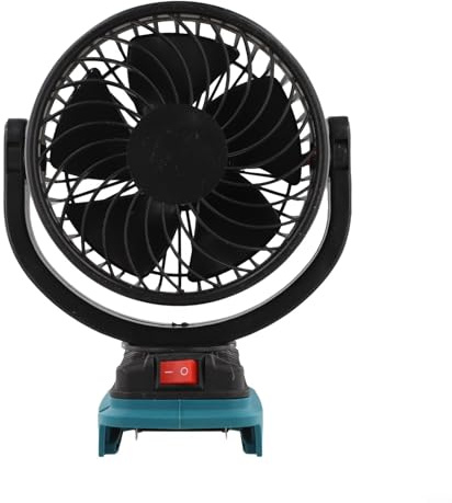 Rackumic Ventilador inalámbrico de litio recargable de 21 V para mesa portátil que funciona con pilas, con construcción de metal robusta para camping, senderismo, oficina, color negro 5
