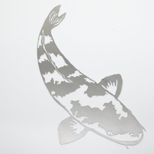 IN-OUTDOORSHOP Koi Edelstahl 37 cm Wandtatoo/Wanddekoration in mehreren Variationen (Edelstahl Kohaku)