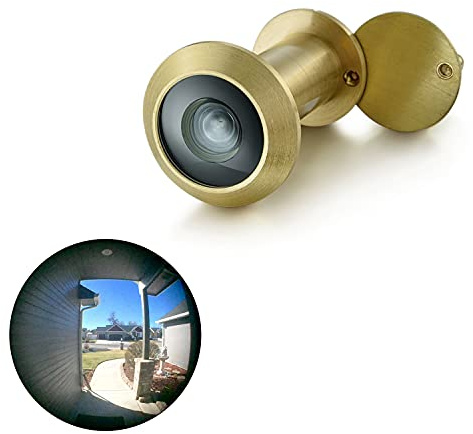 TOGU TG2614YG-SC UL Listed Solid Brass 220-degree Door Viewer with Heavy Duty Privacy Cover for 1-3/8 to 2-1/6 Doors, Brushed Satin Gold Finish
