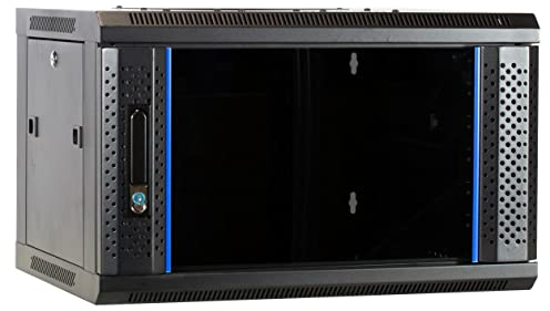 DSIT 6HE Netzwerkschrank (Serverschrank) 19 Zoll Wandmontage - mit Glastür (BxTxH) 600 x 450 x 367mm - Schwarz - Traglast 60 kg