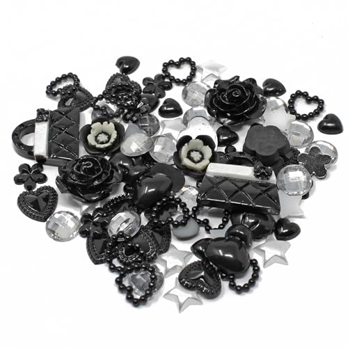 80 Mix Black/Silver Shabby Chic Resin Flatbacks - Stylish Embellishments for Creative Cardmaking and DIY Craft Projects