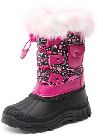 DREAM PAIRS Jungen Mädchen Schneestiefel Fashion Schnürstiefel Winterstiefel mittelere Stiefel mit warmes und bequemes Kunstfellfutter,Size 35,Schwarz/Rosa,KSNOW