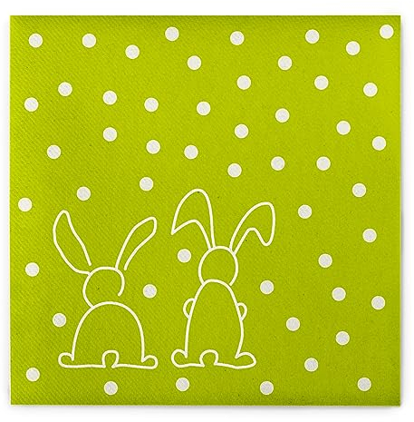 Sovie HOME Linclass® Airlaid Osterserviette RABBITS in Kiwigrün - 40x40cm - für Osterfeste und Kinder Geburtstage - 12 Stück