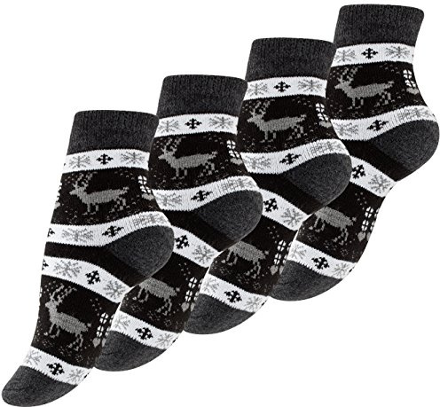Yenita 4 oder 6 Paar Damen Thermo-Socken mit Innenfrottee, Winter Socken im Noweger Design