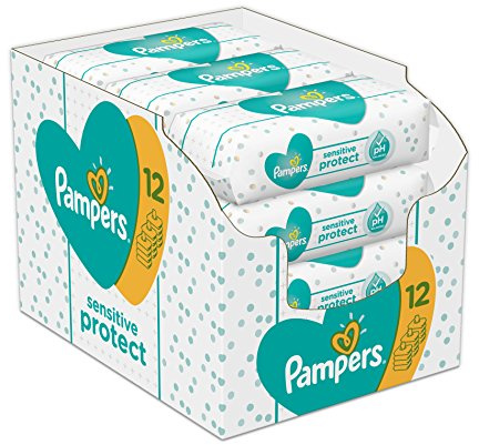 Pampers Sensitive Protect Lot de 12 paquets de 52 lingettes humides (ancienne version)