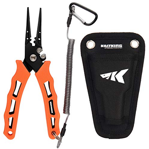 KastKing Cutthroat 7 inch Fishing Pliers, 420 Stainless Steel Fishing Tools, Saltwater Resistant Fishing Gear, Tungsten Carbide Cutters, 7 Straight Nose, Orange