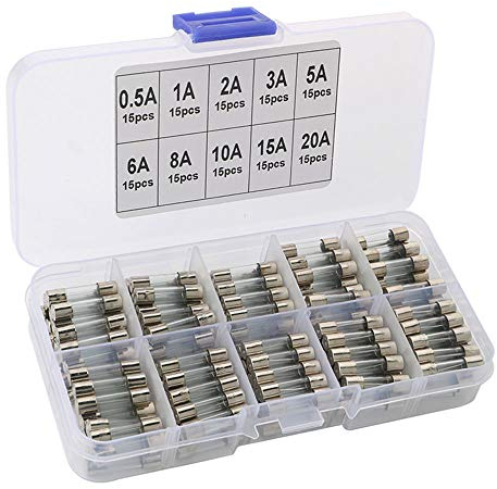 QitinDasen 150Pcs Professionell 5 X 20mm Auto Glasrohrsicherungen, Schnelle Schlag Glassicherung, Fast Schlag Glas Sicherungen (0.5A 1A 2A 3A 5A 6A 8A 10A 15A 20A)