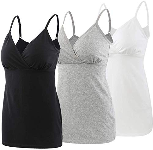 ZUMIY Haut d'allaitement de Grossesse, Camisole de Maternité sans Manches en Coton avec des Bretelles Réglables(Black+Grey+White/ 3-PK,XL)