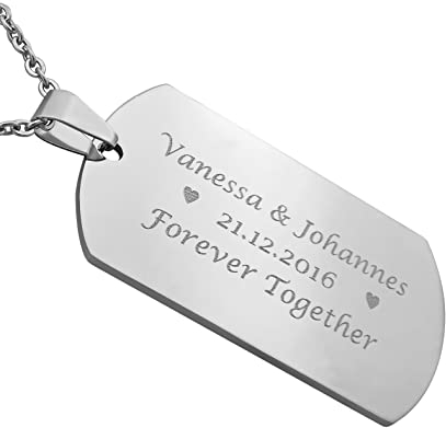 Hanessa Personalisierte Kette mit Gravur Edelstahl 50 cm mit Anhänger Dog Tag beidseitig in silber - Personalisierte Halskette für Männer und Frauen - Personalisierter Schmuck Damen Herren
