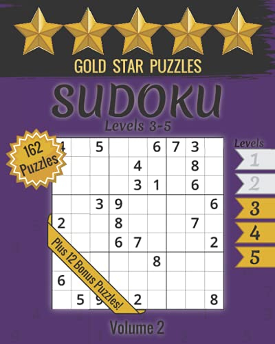 Gold Star Puzzles - Sudoku Levels 3-5 - Volume 2: 162 Logic Puzzles - (Hard, Very Hard, Fiendish) - Purple Series - Large Print Sudoku Puzzle Book - 12 Bonus Sudoku Variation Puzzles